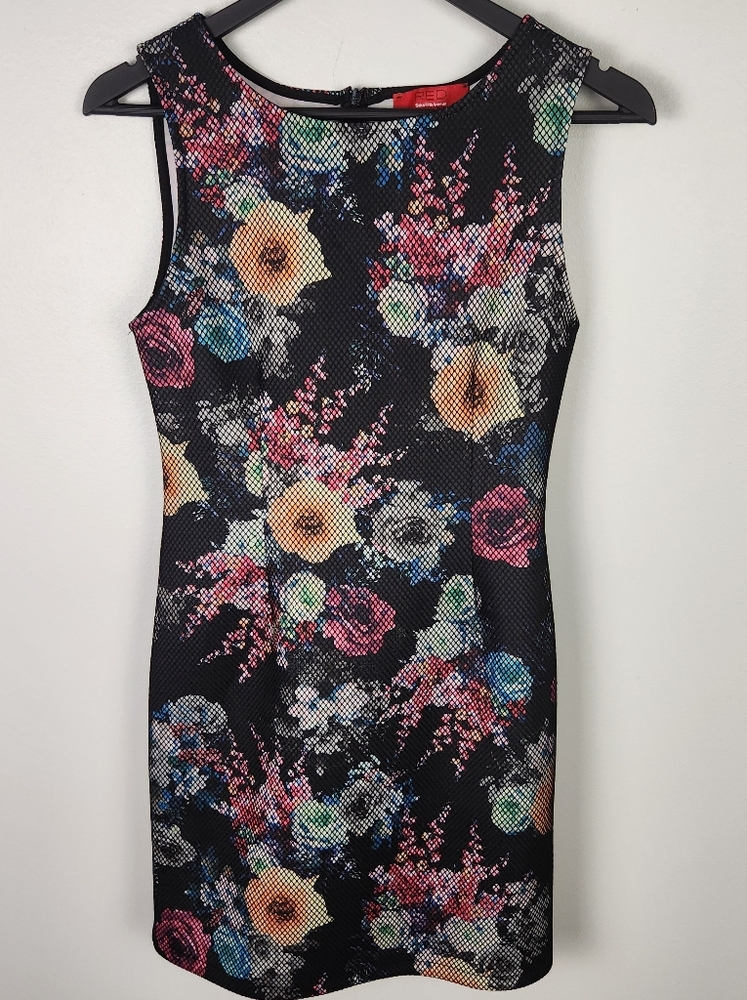 NWOT RED by Saks Fifth Avenue Floral Net Sheath Dress Size XS Made in USA‎ #618